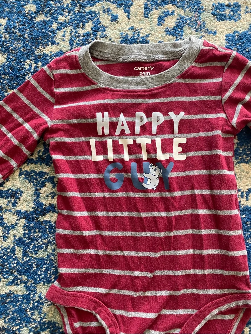 Carter's Burgundy and Gray Striped 'Happy Little Guy' Long-Sleeve One-Piece
